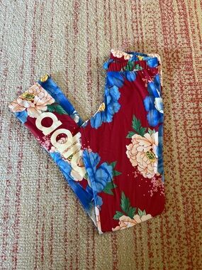 adidas Red Floral Leggings with Blue Accents